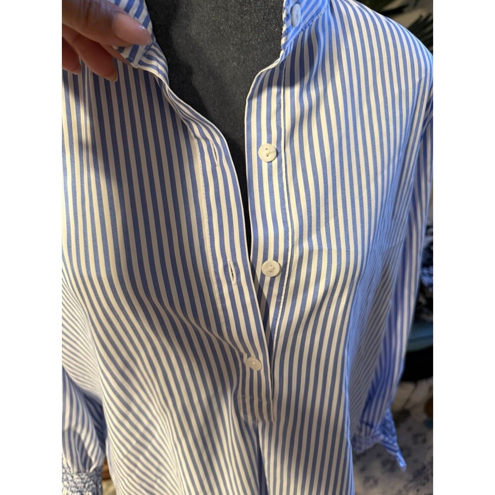 Tuckernuck Teagan Popover Blouse in White And Blue Striped. Size M. - Picture 2 of 10